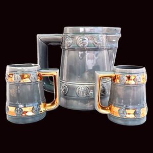 San Clemente Roday California Pottery 60s Vintage Bar Beer Pitcher Mugs Zodiac